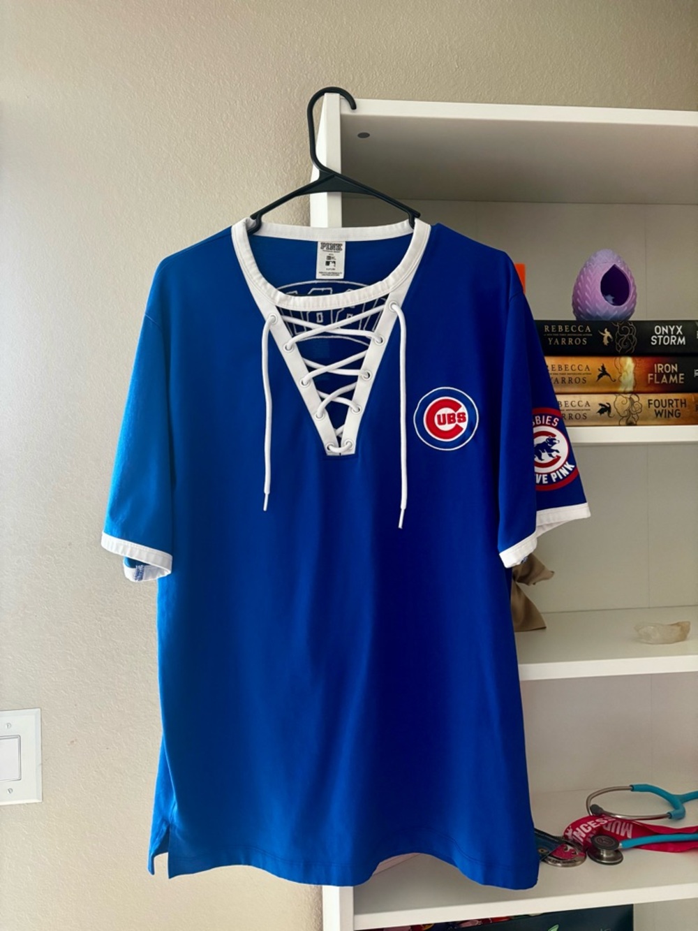 PINK Victoria's Secret Chicago Cubs MLB Royal Blue Lace-Up Jersey